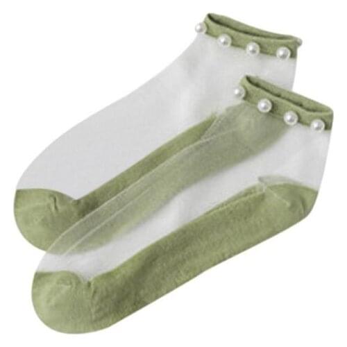 Pearl Ultra-thin Socks For Women Transparent Cass Glass fiber Silk Sexy Lace Socks Fashion daisy Ankle Short