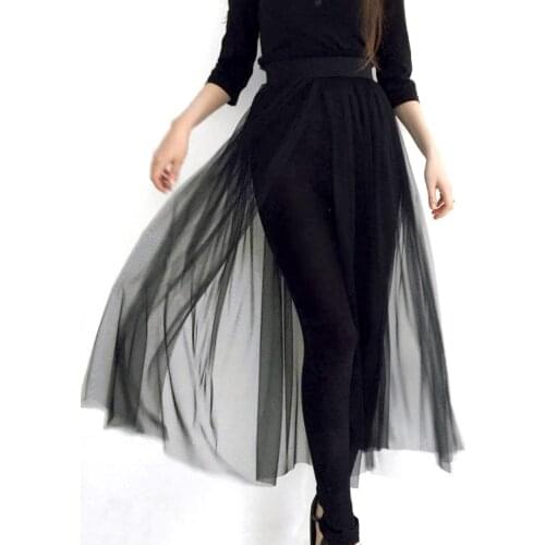 High Elastic Waist Black Big Size Mesh Perspective Puffy Half-body Long Skirt Women Fashion New Spring Summer