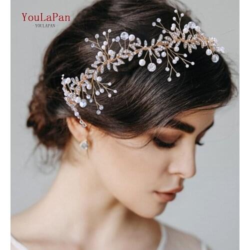 TOPQUEEN HP233 Bride Headband Rhinestone Pearl Jewelry Women Wedding Hair Band Handmade Decor Alloy Leaves Bridal Headpieces