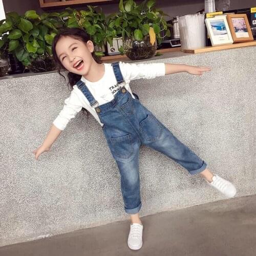 2020 New Spring Fall Fashion Teens Girls Vintage Denim Long Jumpsuit Overalls Playsuit For Girls Jeans Jumpsuits Romper Clothes