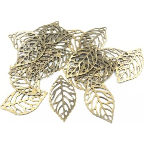 10Pcs Embellishments Pendants Bronze Tone Leaf Plant Pattern Alloy Jewelry DIY Findings Charms 24x13mm(1"x4/8")