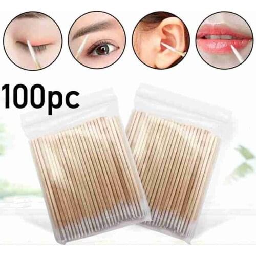 100pcs Single Head Disposable Pointed Cotton Swabs Bamboo Wooden Ear cleaning sticks Swab stick Buds Permanent Makeup Tools