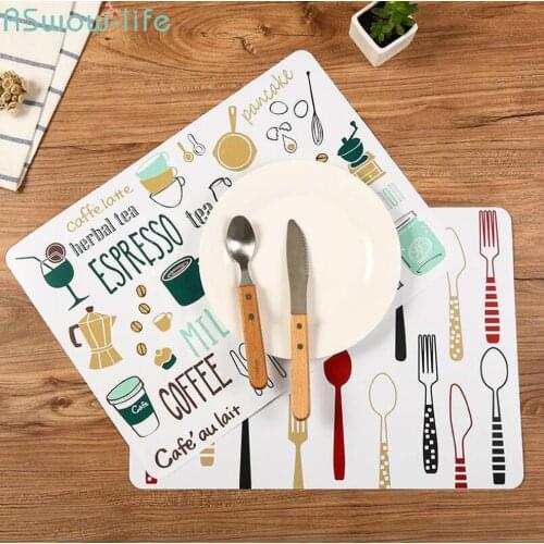 2 Pcs Non-slip Table Mat Simple Printed Western Food Mat Household PP Plastic Placemat Bowl For Kitchen Decoration Accessories