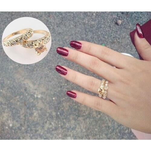 KUNIU New Fashion 2PC Charming Gold Filled Crystal Engagement Ring Couple 3 Size Wedding Rings Hot Selling