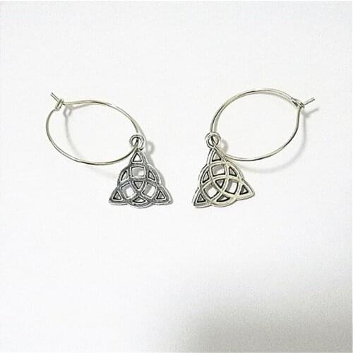 2cm Tiny Knot Hoop Earrings, Antique Silver Color Earrings, Boho Earrings, Triangle Knot Dangle Hoop Earrings