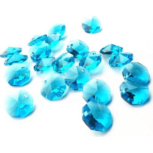 2000pcs/lot 14mm Aqua Crystal octagon beads in 1 hole, Garland Strands Crystal Chandelier Parts, Crystal Curtain Beads