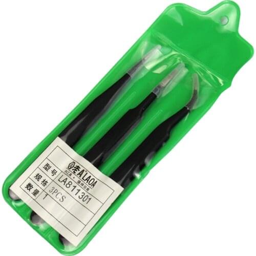 LAOA 3 in 1 Stainless Steel Tweezers Point and Curved Shape Repair tools Forceps Precision Soldering Tweezers Set