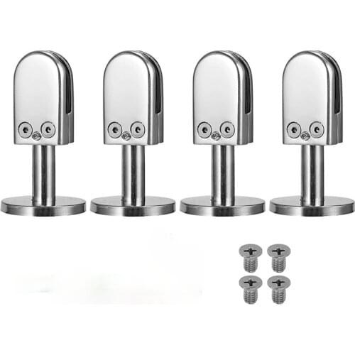 4 PCS Glass Clamps 304 Glass Bracket Adjustable Glass Clip 8mm Glass Shelf Clamp Holder Glass Panels with 40mm Rod