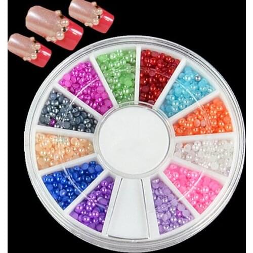 600Pcs 2MM Half Pearl Rhinestones Nail Art UV Gel Acrylic System Tips Decoration