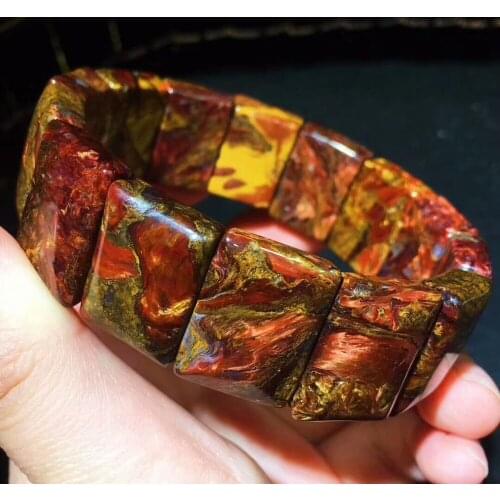 Natural Fire Pietersite Red Yellow 20x15mm Namibia Square Beads Bracelet Stretch GemstoneBangle For Man and Woman AAAAAA