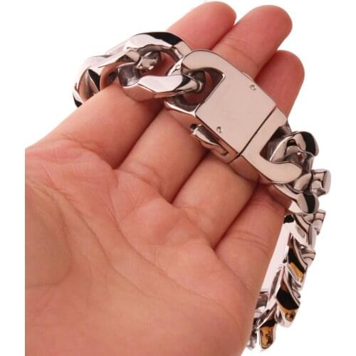 Silver Color Polished Stainless Steel Bracelet for Men Cuban Link Chain Punk Hip Hop Bracelets Bangles Fashion Jewelry Mens Gift