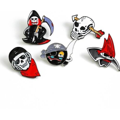 The God of Death Brooches Creative Dark Punk Gothic Jewelry Pirate Robber Skull skeleton Enamel Pins Badge Denim Shirt Lapel Pin
