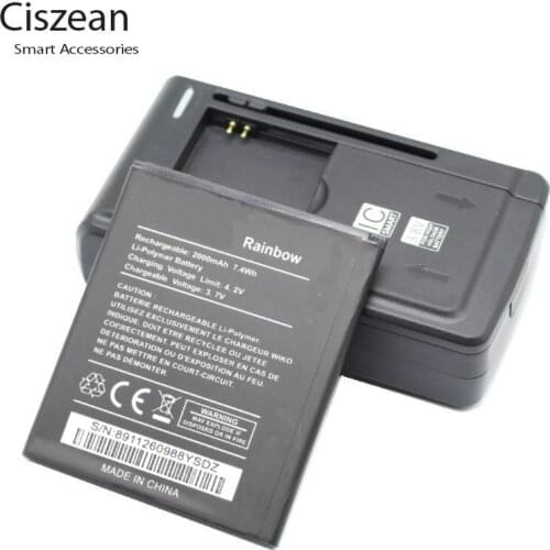 Ciszean 1x 3.7V 2000 mAh Replacement RAINBOW Battery+Universal Charger For Wiko Batterie Bateria Baterij Cell Phone Batteries