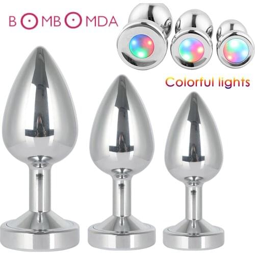 Colorful Light Anal Plug G spot Stimulator Adult Sex Toys Stainless Steel Dildo Butt Plug Erotic Product Sex Toys for Women Men
