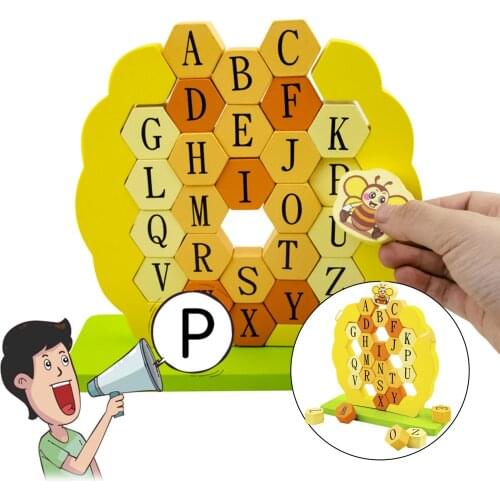 Wooden Honeycomb ABC Alphabet Puzzle Stacker Stacking Game Shape Puzzle Preschool Sensory Toys Activity for Kids Gift
