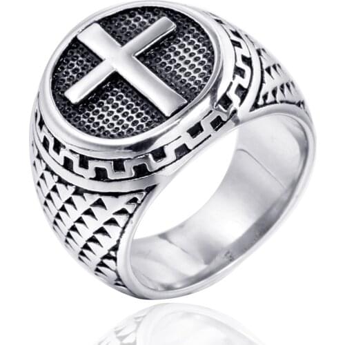 European and American trend personality stainless steel retro cross ring jewelry