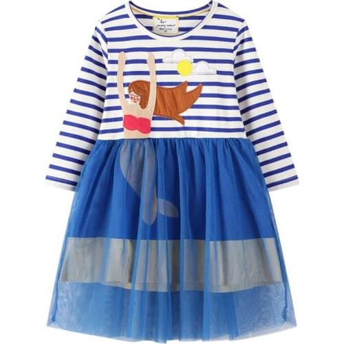 Jumping Meters New Arrival Applique Mesh Princess Dress for Autumn Spring Baby Cotton Clothes Fashion Kids Party Dresses
