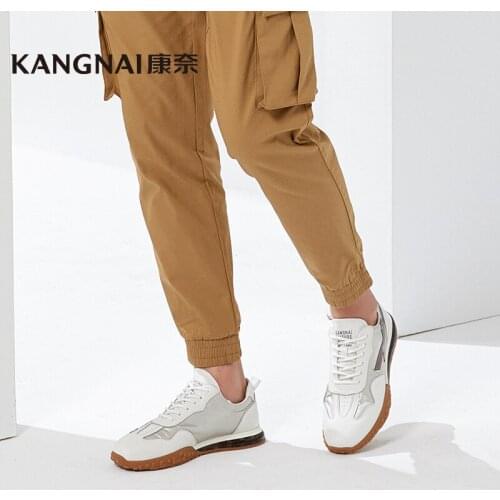 KANGNAI Sneakers Men Casual Shoes Split Leather Low Top Lace-Up Flats Lightweight Fashion Male Running Sports Shoes