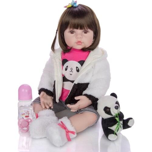 60CM sweet Panda baby girl doll bebe reborn toddler soft Silicone vinyl reborn baby Bonecas menina kids gift toys