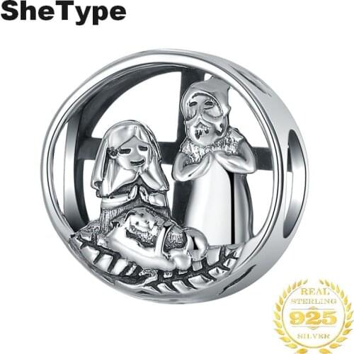 Jazaz Catholic Cross Charm Silver 925 Sterling Silver European Patterns Style Charms Jewelry DIY Daily Wear