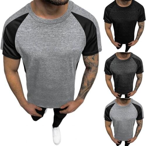 Men T-shirt Short Sleeve Sweat-absorbent Summer Round Neck Patchwork Top for Daily Wear