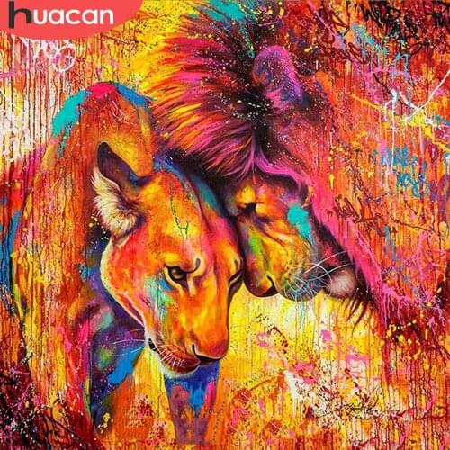 HUACAN Full Drill Diamond Painting Kits Animal Lion Embroidery Cross Stitch Decoration Painting With Diamonds Wall Art