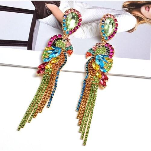 New Vintage Crystal Earrings For Women Bird Rhinestone Animal Statement Drop Earrings Girls Party Gift Wholesale