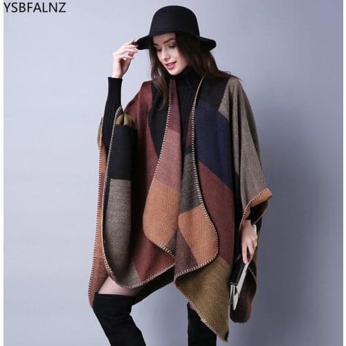 Fall Blanket Scarf Winter Thick Wrap Poncho Women Plaid Travel Shawl Imitation Cashmere Capes National Wind Fork Thicker Cloak