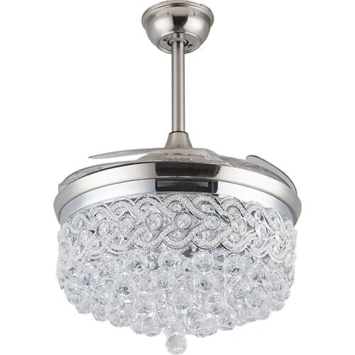 Ceiling Fan 110-265V 42inch LED Chrome Crystal Ceiling Light Living Room Folding Ceiling Fan Remote Control Decorative home Lamp