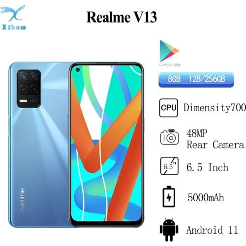 Realme V13 5G Android 11 Mobile Phones 6.5"FHD+ 90Hz Dimensity 700 Octa Core 48MP Main Camera 5000mAh 18W Fast Charge Cellphone