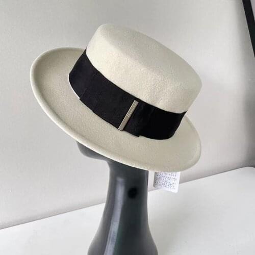 New Exquisite Wool Flat Top Hat For Women Men Caps Winter Men Women Wide Brim Fedora Hat Fashion Elegant Felt Hat Cowboy Hats