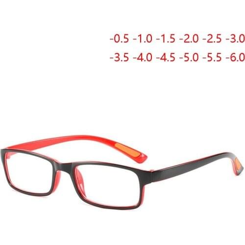 Ultra-light TR90 Square Myopia Glasses With Degree Women Men Student Prescription Eyeglasses Black-Red Frame -0.5 -1.0 To -6.0