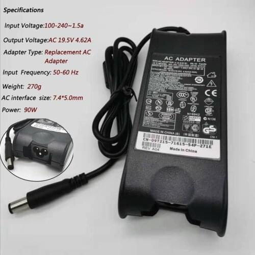 Dell Latitude E6320 E6330 E6400 E6430 E6410 E6420 E5440 E6520 D620 D630 E6530 Laptop Adapter 19.5V 4.62A Power Supply Charger