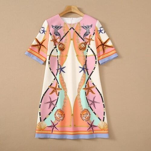 European and American womens wear for summer 2021 Short sleeved starfish chain print Fashionable Loose Dress