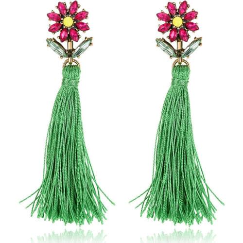 Women Earrings Bohemia Long Tassel Flower Drop Earrings Women Ethnic Handmade Green Dangle Earrings Women Jewellery