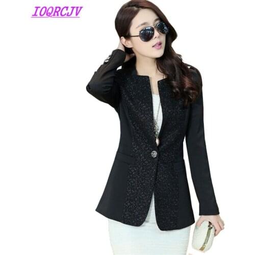 Plus size XL-5XL 2018 Spring Lady Blazers Tops Fashion Lace Stitching Suit Jacket Slim Female Small Suit Outerwear IOQRCJV Q117