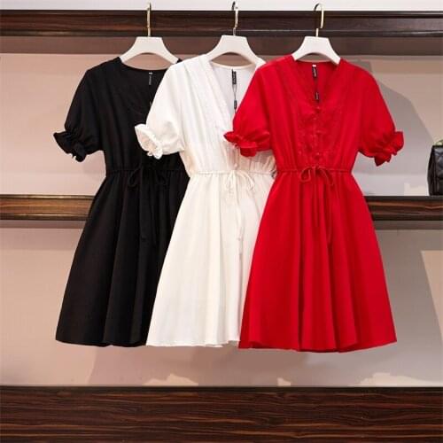 Plus size fashio vestidos womens 2019 summer weas new v-neck high was thin A-line Solid color Mid-length chiffon dress 4XL D30