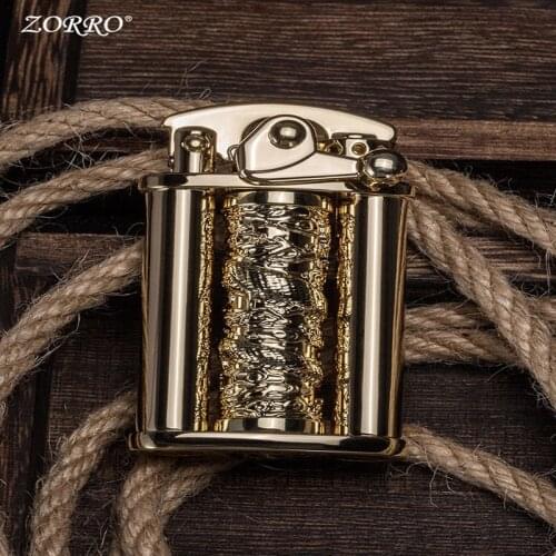 Zorro brass kerosene windproof lighter personality creativity dragon pillar rocker arm fashion retro classic simple exquisite