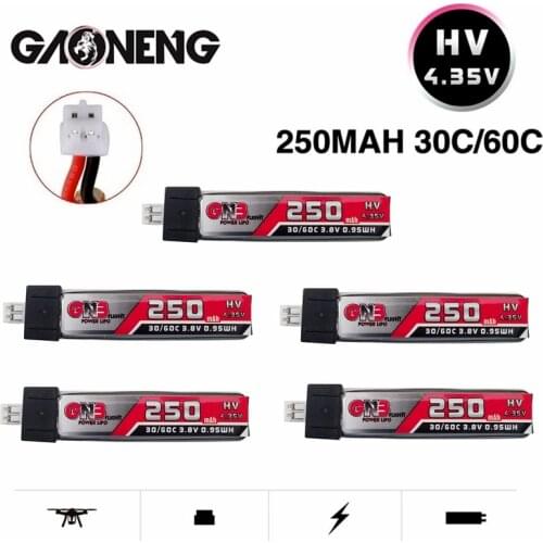 1/2/3//5/10PCS GNB HV Lipo battery 1S 250mAh 3.8V/4.35V 30C/60C for QX65 Blade Nano QX CPX MSR Inductrix FPV Tiny7 Beta65S Drone