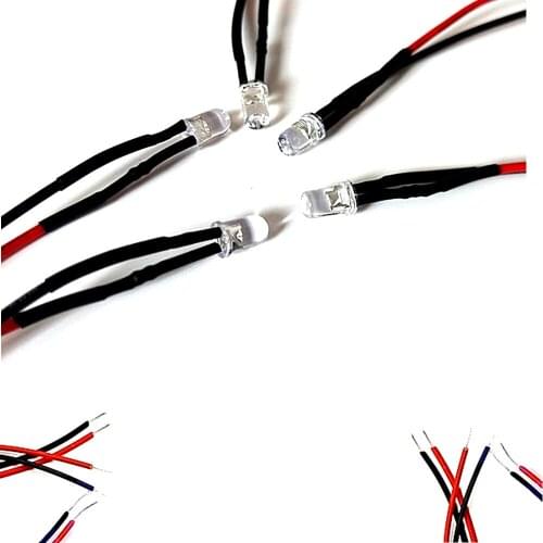 10Pcs 3V 5V 6V 9V 12V 24V 36V 48V 110V 220V Clear 3mm Pre-wired LED With 20cm Red&Black Wire, Warm White,Orange,Pink,Purple