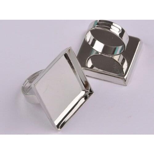 100piece 25mm Square Shape Dull Silver Plated Tone Bezel Ring Settings Blank Ring Base DIY Jewelry Making Findings