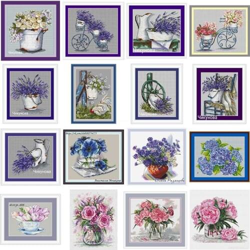 14/16/18CT Lavender rose series pattern Cross Stich Embroidery set Electronic drawing Cross Stich Needlework