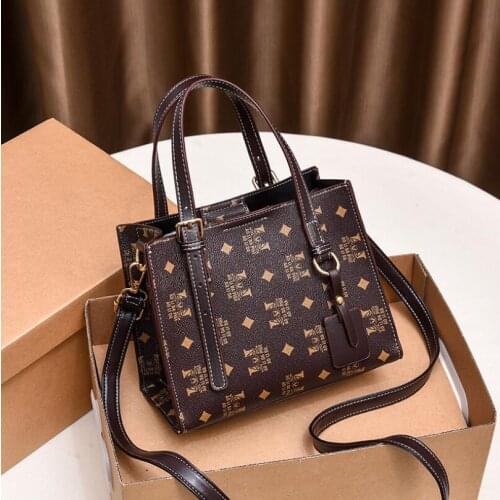 2021 New Fashion Large Tote Lady Bags Retro Korean Version Pu Messenger Bag Shoulder Female Handbag WomenS Printed Bucket Bag