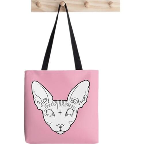 2021 Shopper Sphynx Cat Cartoon printed Tote Bag women Harajuku shopper handbag girl Shoulder shopping bag Lady Canvas Bag