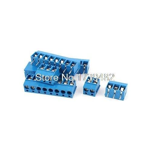 300V 16A TY300 8P 8 Position 5mm Pitch Screw Terminal Barrier Blocks Blue 5pcs