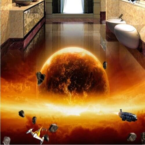 Beibehang 3D personalized custom floor stickers burning earth universe galaxy thick waterproof brick painting living room