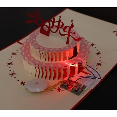 3D Pop Up Greeting Card Happy Birthday Cake Music LED Postcard With Envelope New