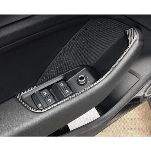 4Pcs/set Carbon Fiber Car Interior Door Armrest Window Lift Switch Panel Trim Cover Sticker Fit For Audi A3 2013-2017