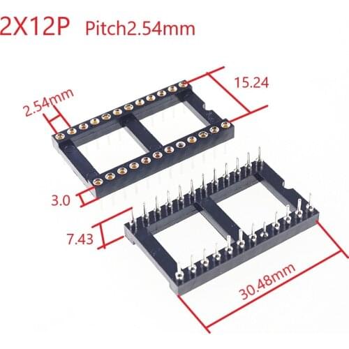 50pcs 0.100" 2.54mm Pitch IC socket 24 Position 2x12 Pin machine Pin Row spacing 15.24mm wide plate DIP Through hole solder