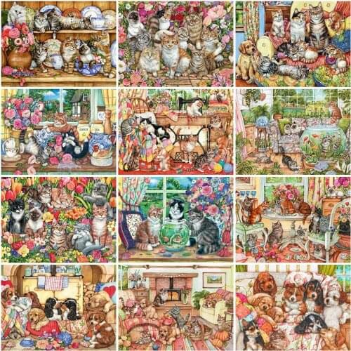 5D DIY Diamond Painting Full Cartoon Cat Dog Animals Diamond Mosaic Stitch Interior Paintings Art Picture Handicraft Home Decor